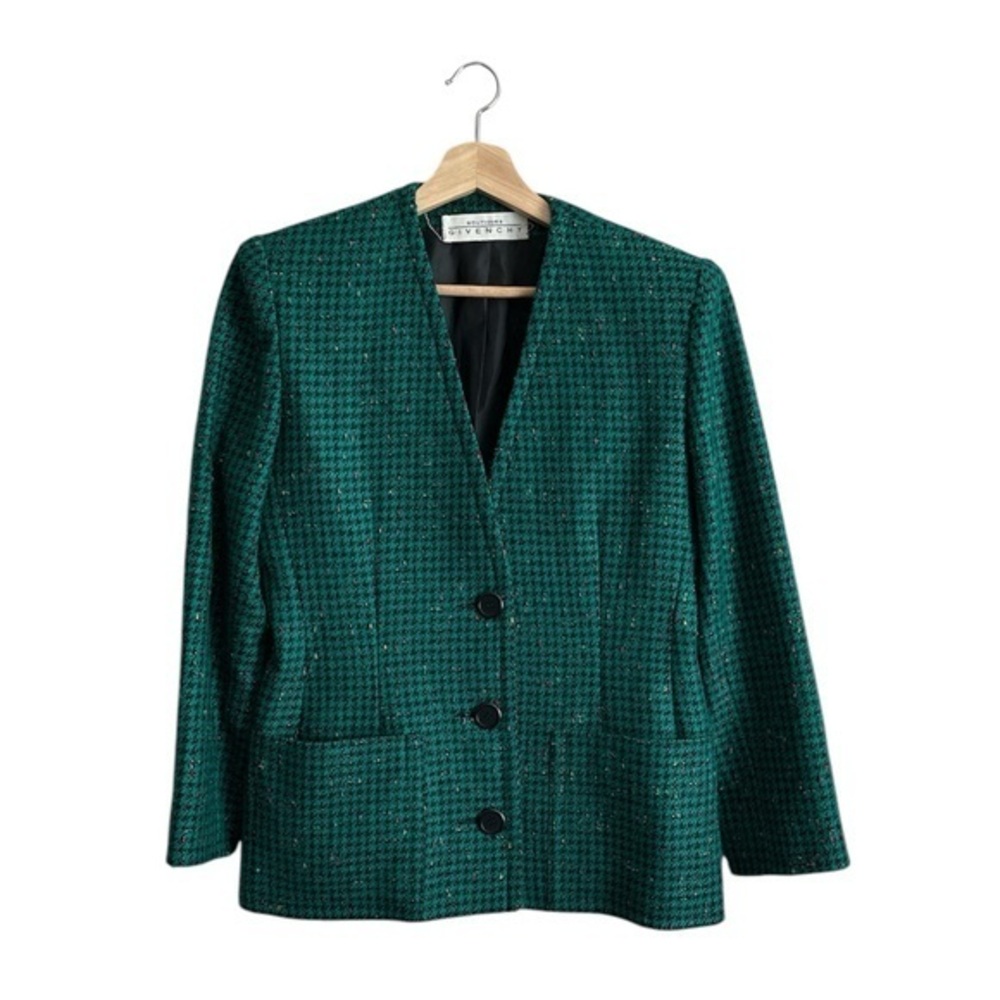 Vintage Givenchy Boutiques Green Tweed Shoulder Pad Blazer Size Small/medium?